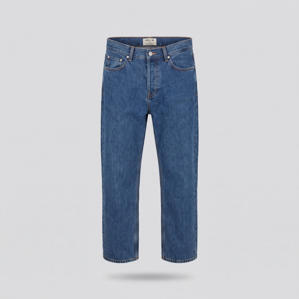 Jean droit cinq poches, indigo, vue de face — John x Me