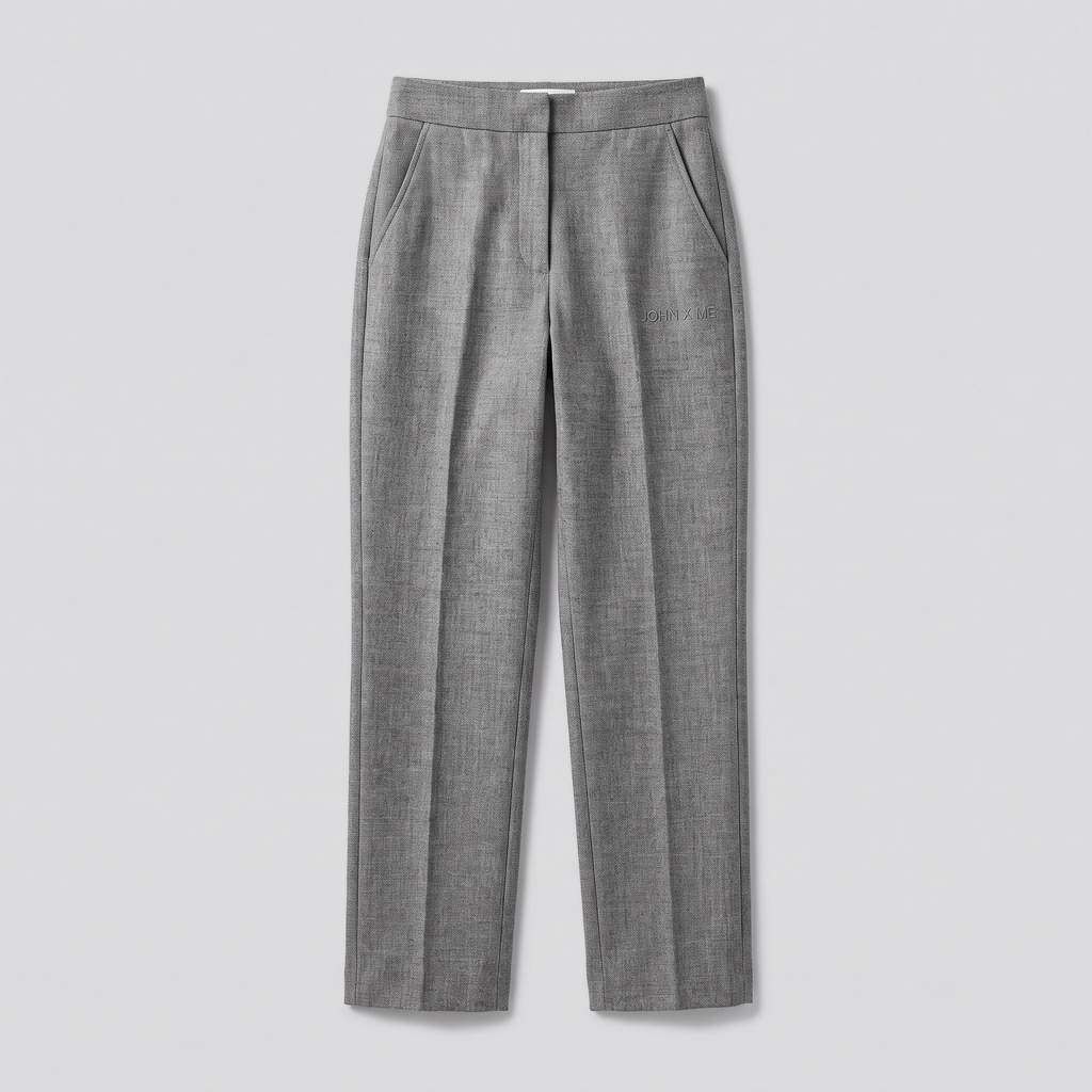Pantalon droit taille haute, gris chiné, vue de face — John x Me