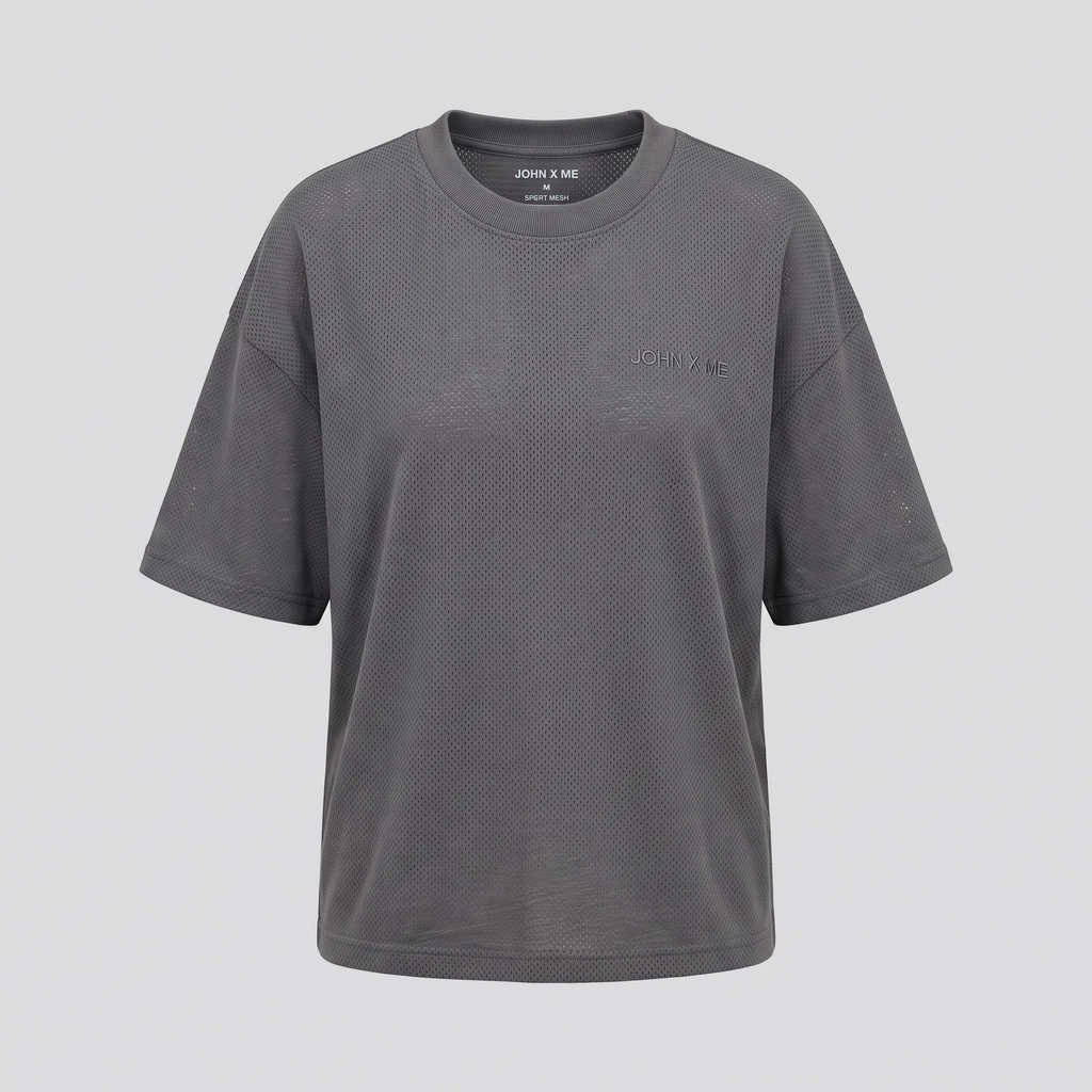 T-shirt en mesh, gris fer, vue de face — John x Me