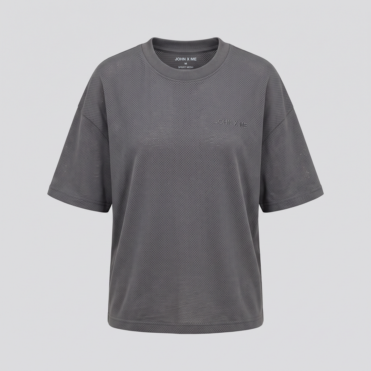 T-shirt en mesh, gris fer, vue de face — John x Me